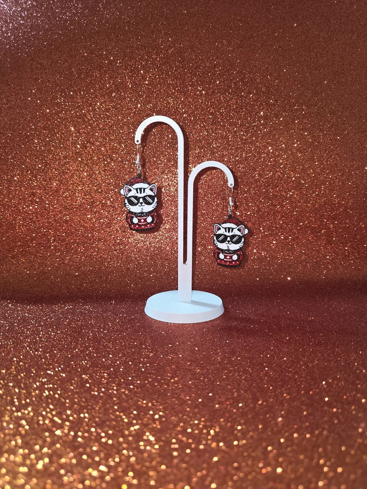 Fashion Christmas cat earrings view 3