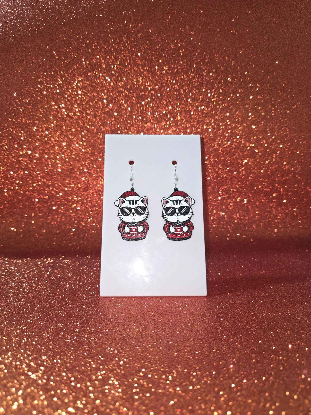 Fashion Christmas cat earrings view 2