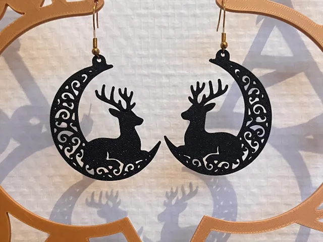 Earrings - Moon and reindeer