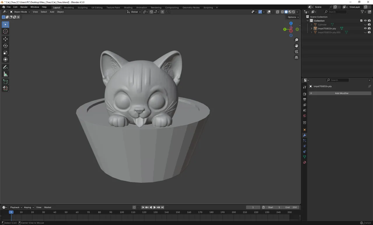 Cute Kitten in a Pot | Single Color | No Supported view 2