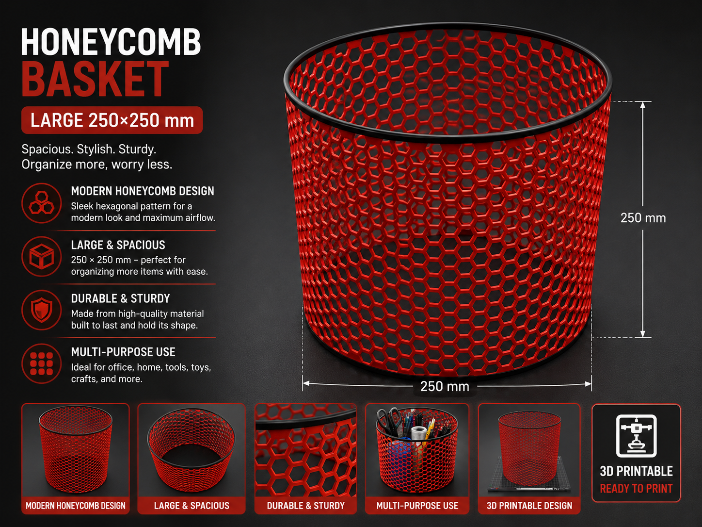 Honeycomb Basket – Large 250×250 mm