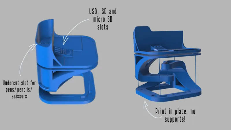 Print in place "floating" desk organizer