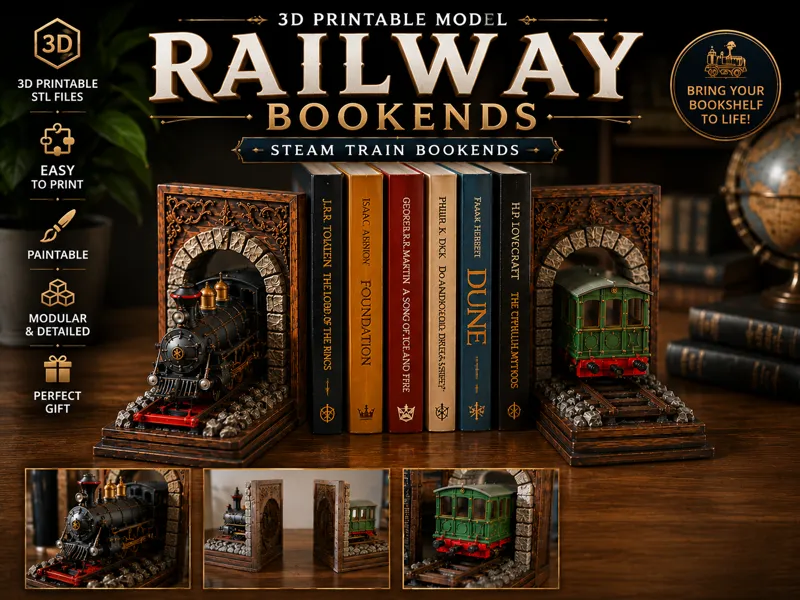 Train Tunnel Bookends – 3D Printable Model