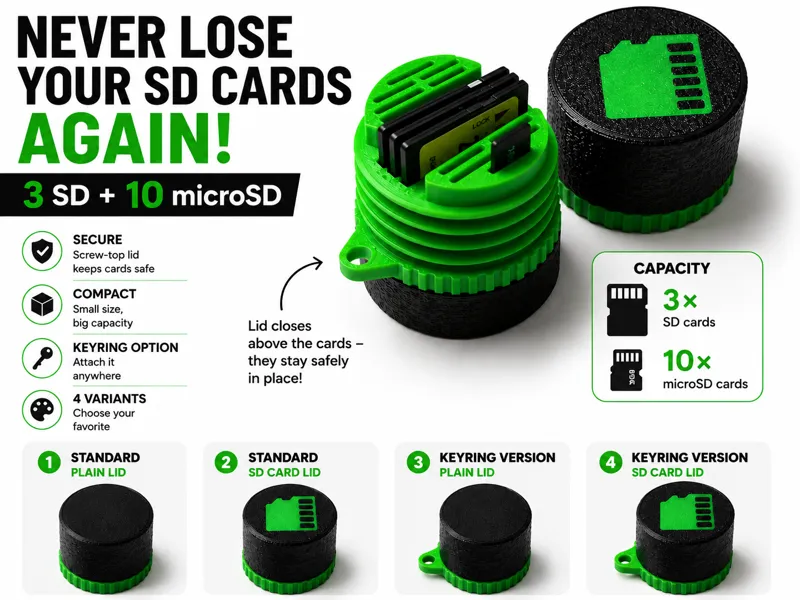 SD & microSD Card Holder with Keyring Option