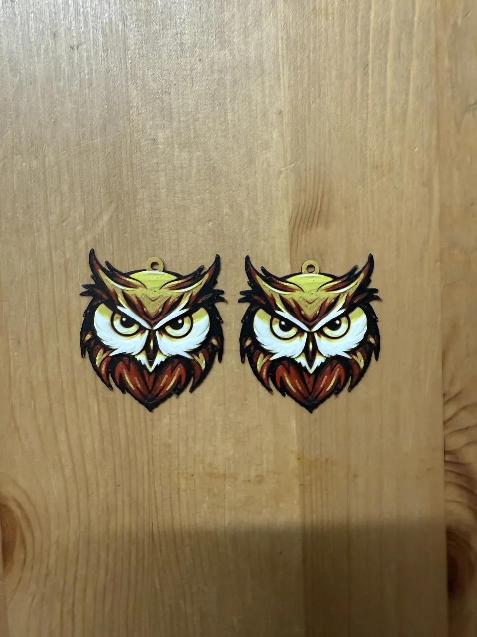 owl hueforge earrings view 2