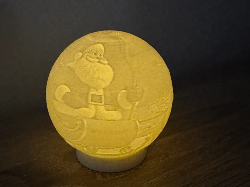 Christmas lithophane ball Santa Claus on a sleigh
