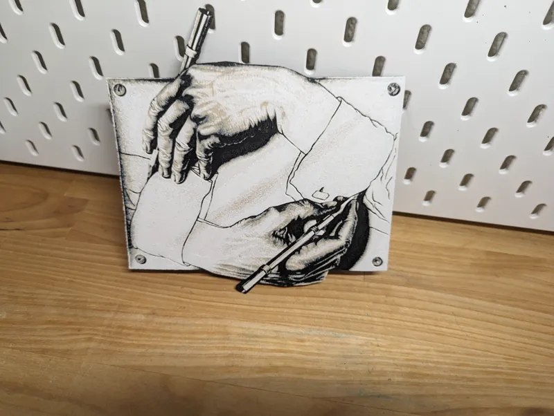Hueforge - Drawing Hands (M.C. Escher)