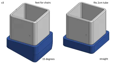 Chair feet for 20mm square tube legs, also angled