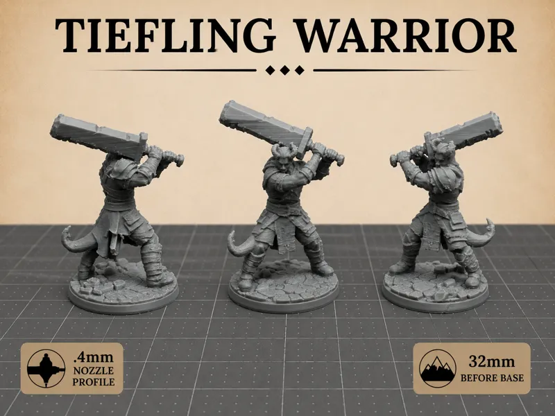 Tiefling Warrior - 32mm TTRPG Miniature