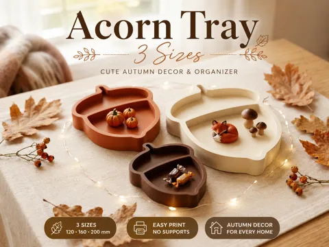 Bandeja organizadora: Acorn Tray – 3 Sizes | Fall Candy & Trinket Dish — referencia de MakerWorld