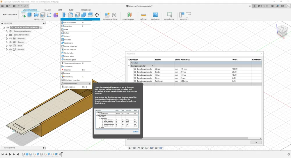 Parametic Box Example Parametric box with a sliding lid - Free 3D Print Model - MakerWorld