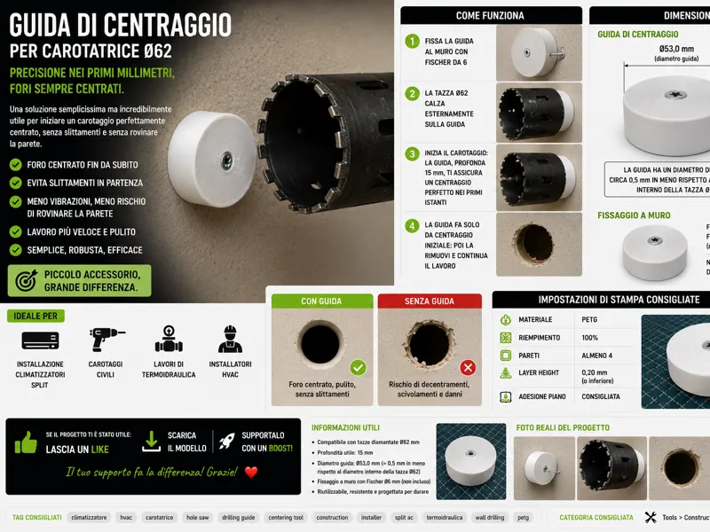 Guida di Centraggio per Carotatrice Ø62