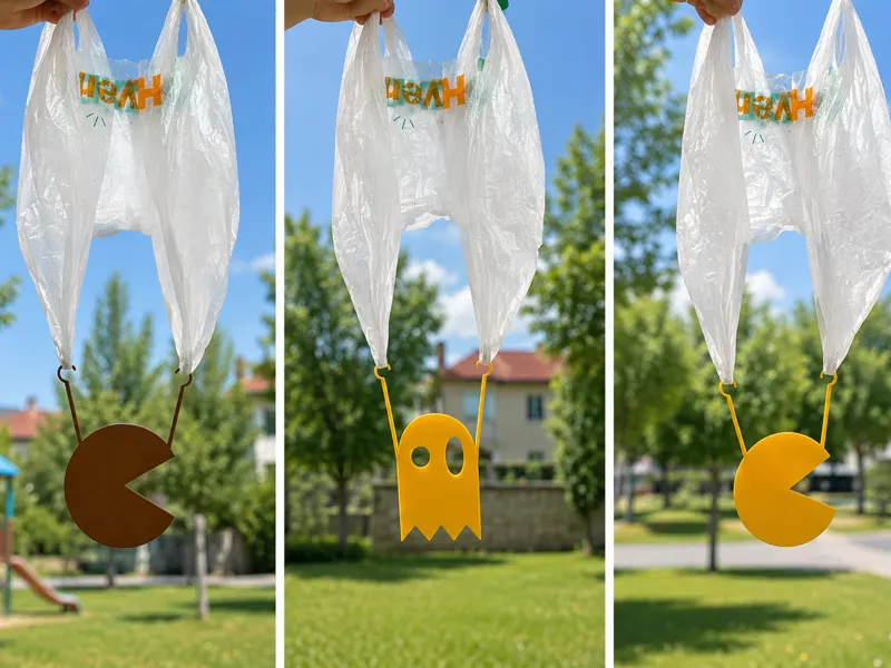 Pacman and Ghost Plastic Bag Parachute Toy