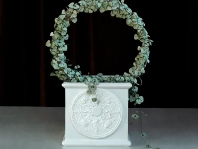 Baroque style square flowerpot with rosette