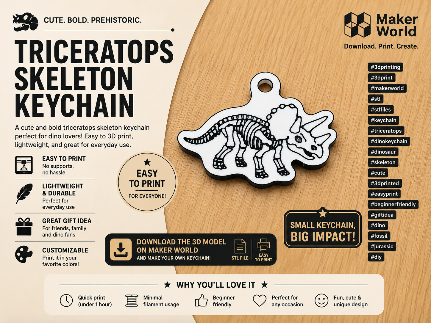 Triceratops Skeleton Keychain 