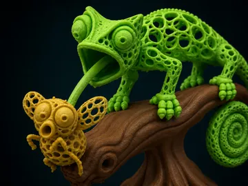 Figura decorativa: Caught! Lattice Voronoi Chameleon vs. Fly — vista de referencia 3