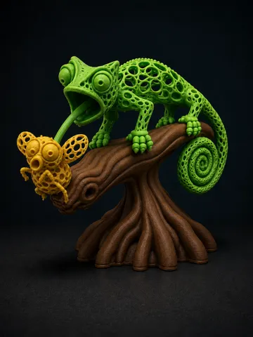 Figura decorativa: Caught! Lattice Voronoi Chameleon vs. Fly — vista de referencia 2