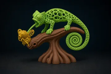 Figura decorativa: Caught! Lattice Voronoi Chameleon vs. Fly — vista de referencia 4