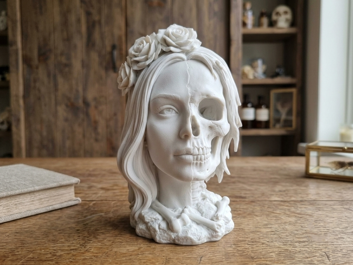 La Catrina Rose Bust – Dual Face Sculpture - 1