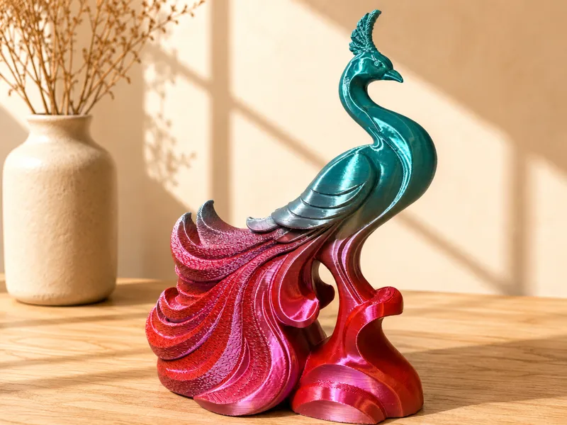 Peacock Bird Statue - Colorful Shelf Decor