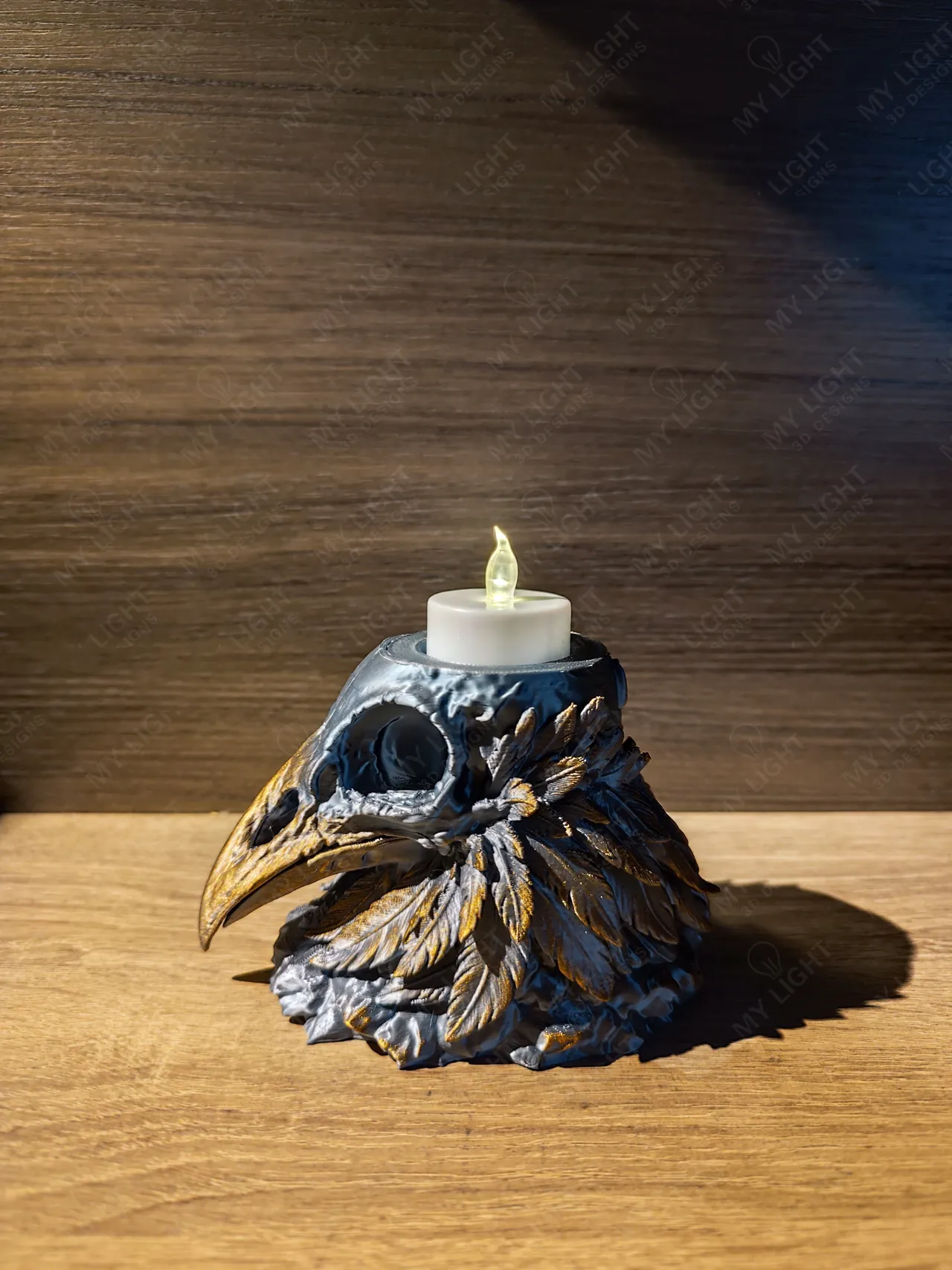 Raven Skull LED Tealight Holder view 2