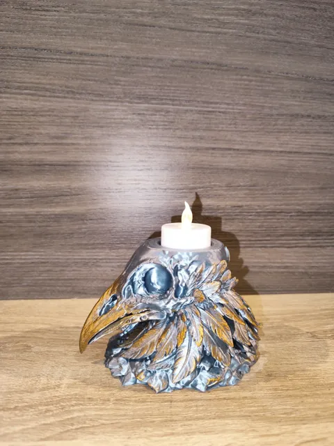Raven Skull LED Tealight Holder view 3