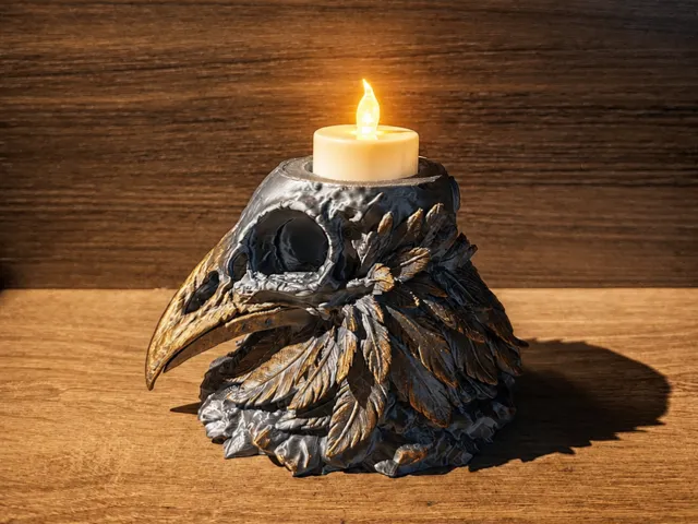 Raven Skull LED Tealight Holder
