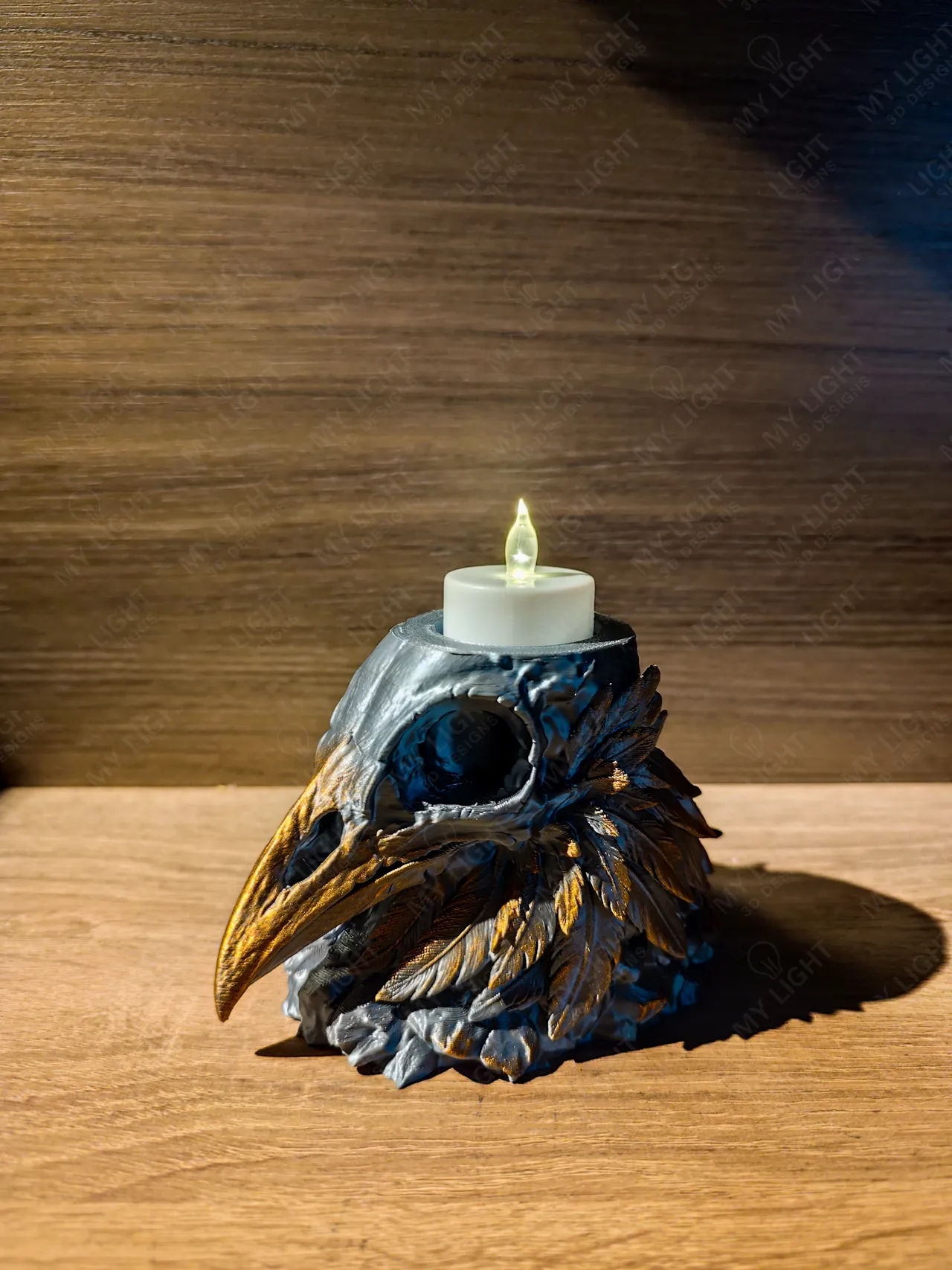 Raven Skull LED Tealight Holder view 4