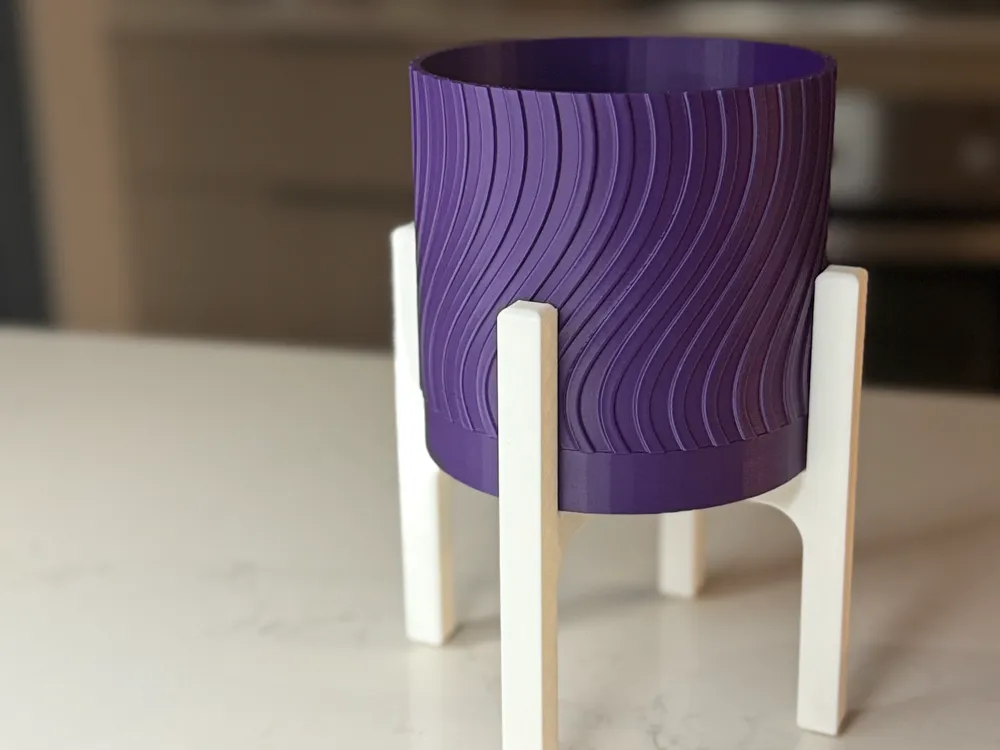 Wave Ribbed Planter with Stand and Drip Tray by Layer Works - MakerWorld