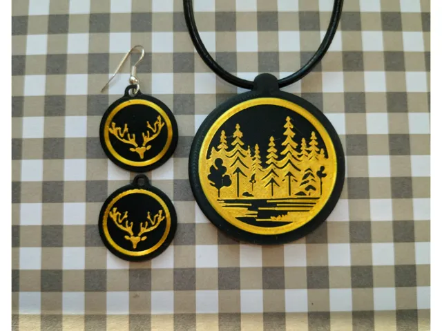 pendant forest and earrings deer-"Forest Whispers"