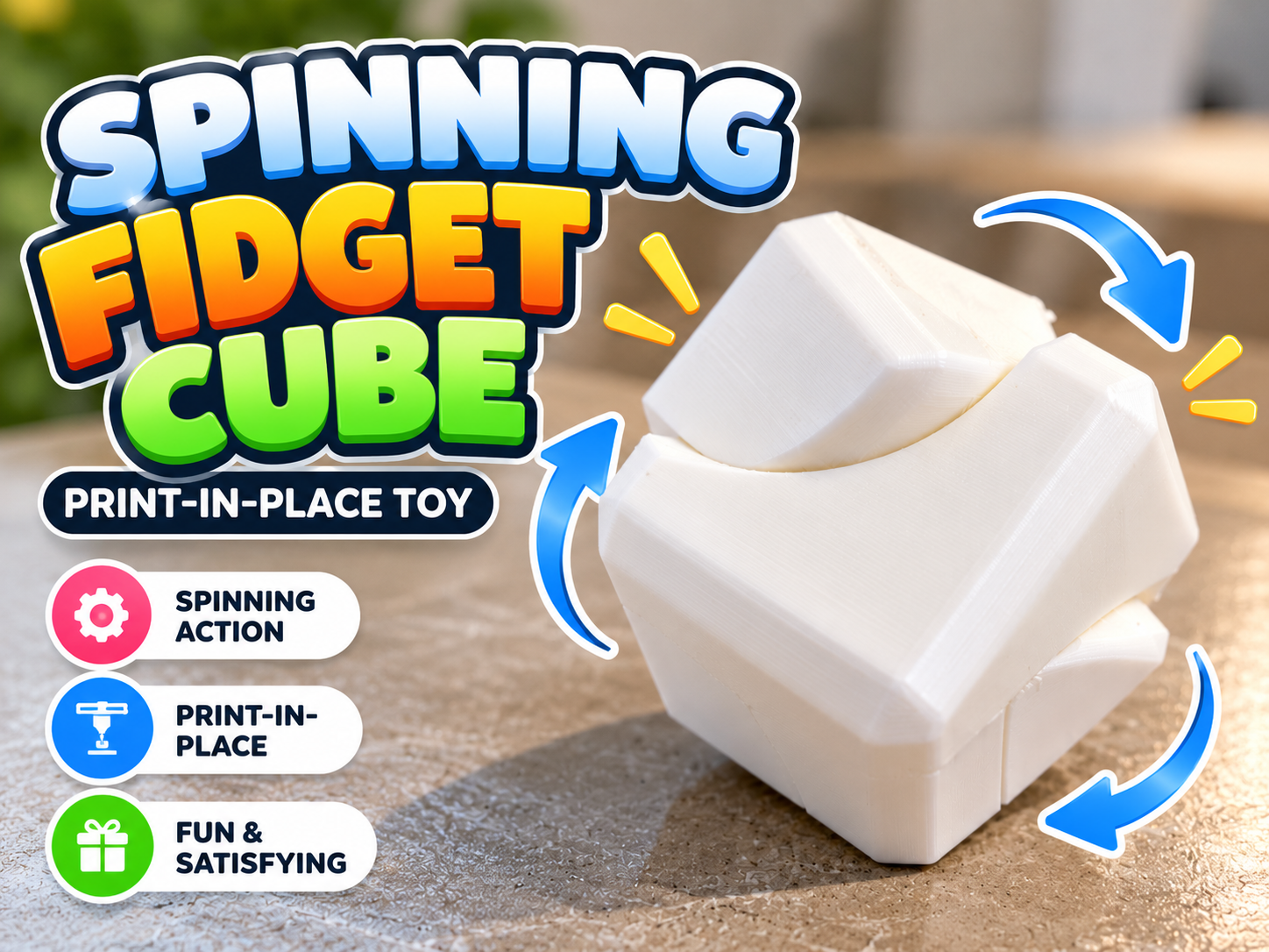 Spinning Fidget Cube | Print-in-Place Toy - 1
