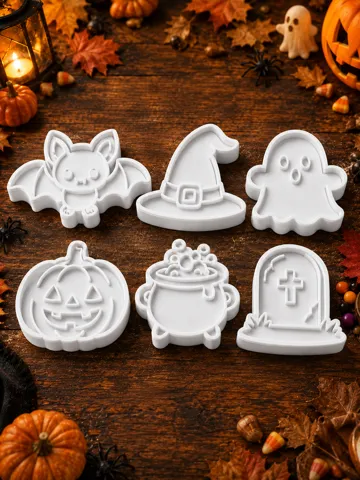 Cortador para modelado: 6 Spooky Halloween Cookie Cutters & Stamps Set — vista de referencia 5