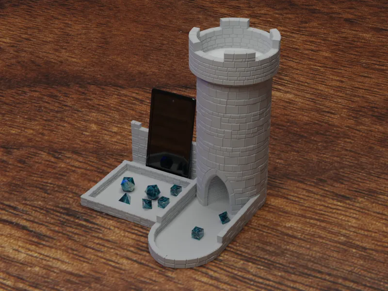 Dice tower with tray and phone holder