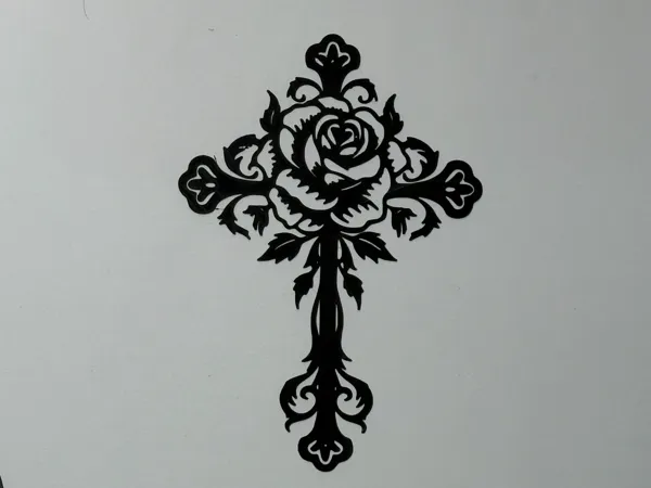 Silhouette rose sur croix (déco murale)
