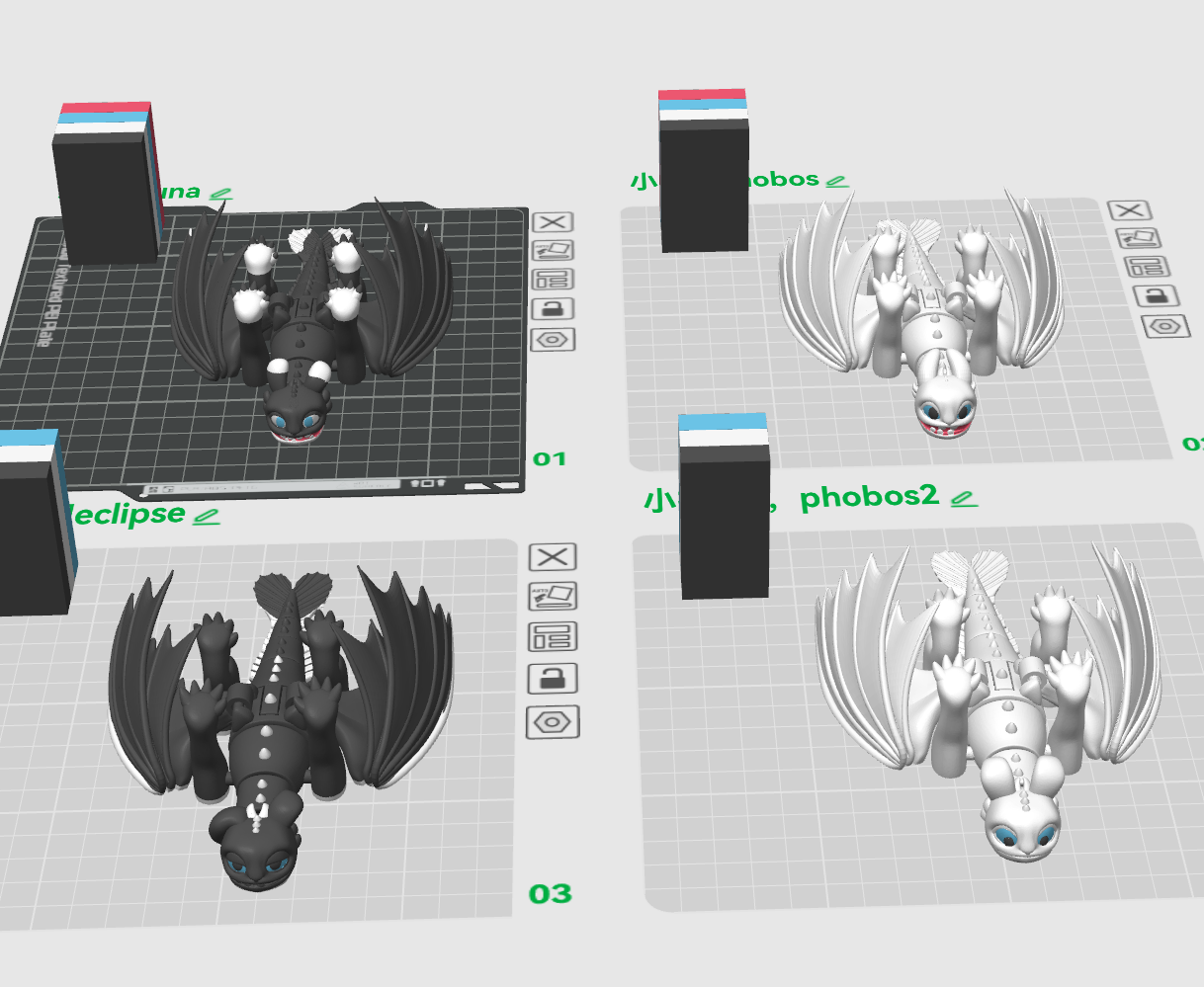 Miniatura 2 do modelo 3D 驯龙高手无牙仔三只幼崽，四个涂色，MINI可打无需支撑