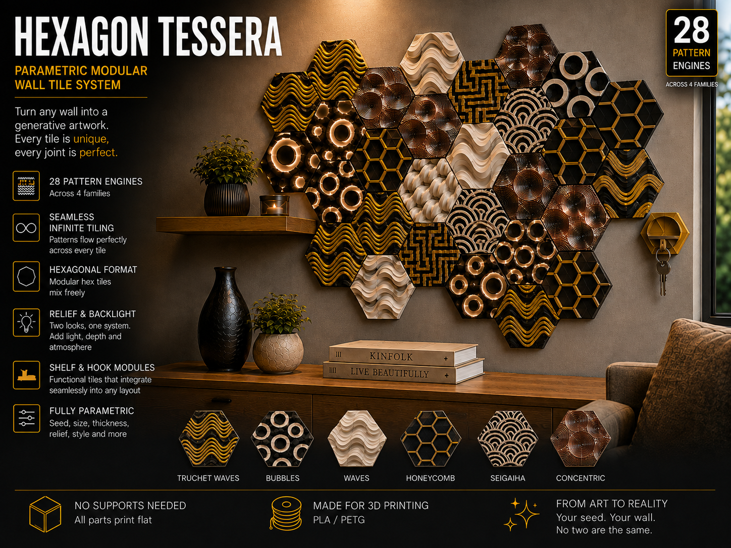 HEXAGON TESSERA - Modular Parametric Wall Tiles - 1