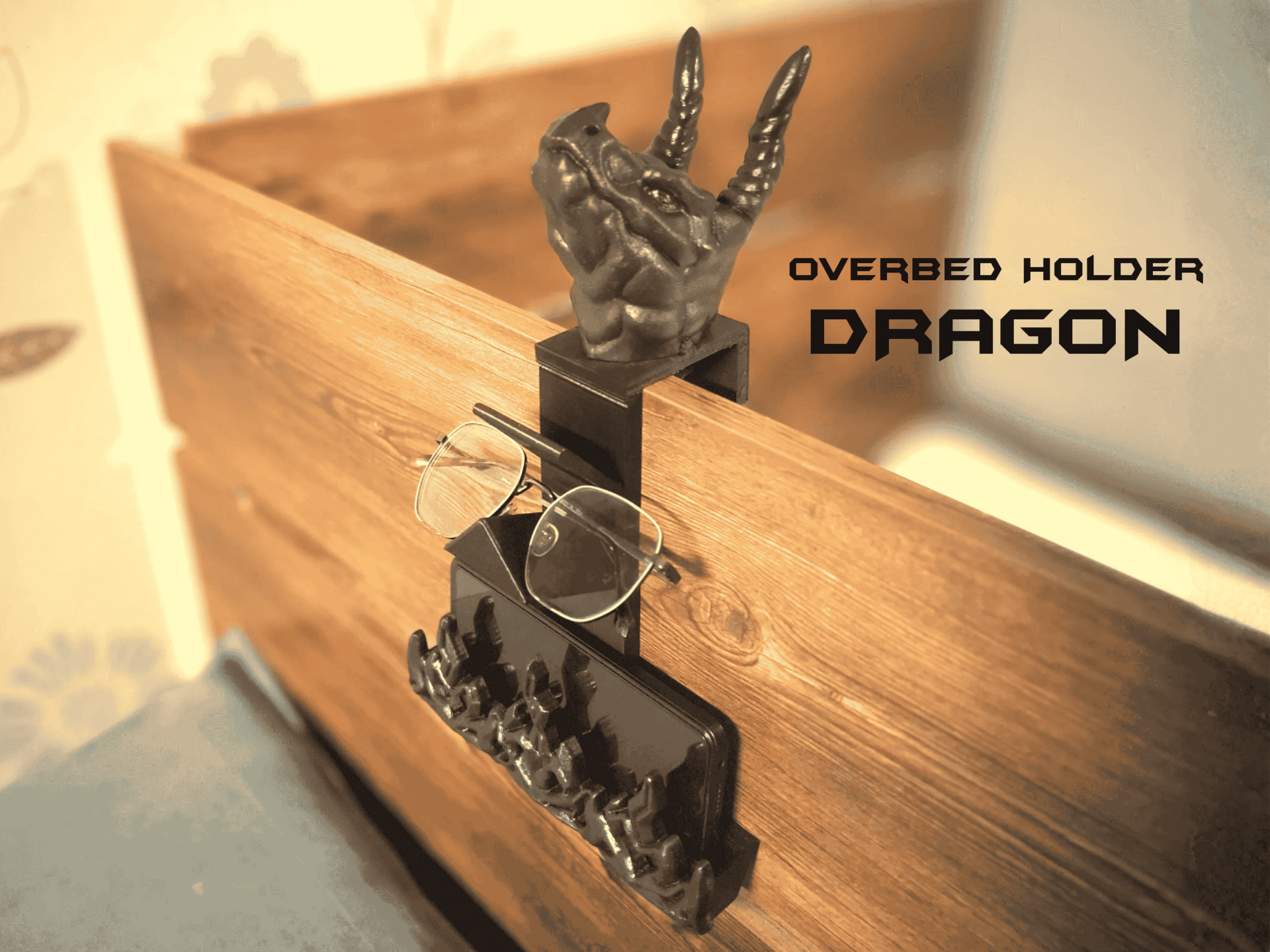 Dragon Overbed Phone & Glasses Holder, No Support
