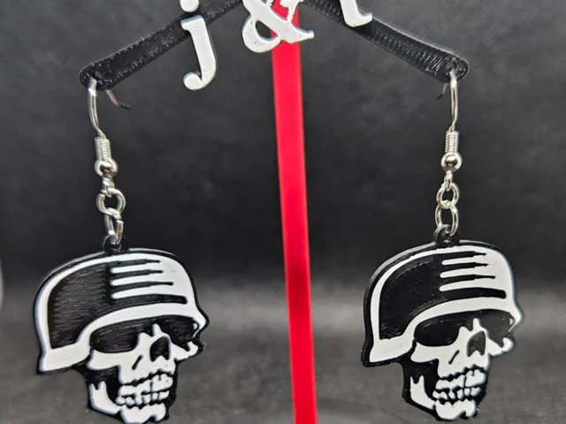 Skull with helmet earrings