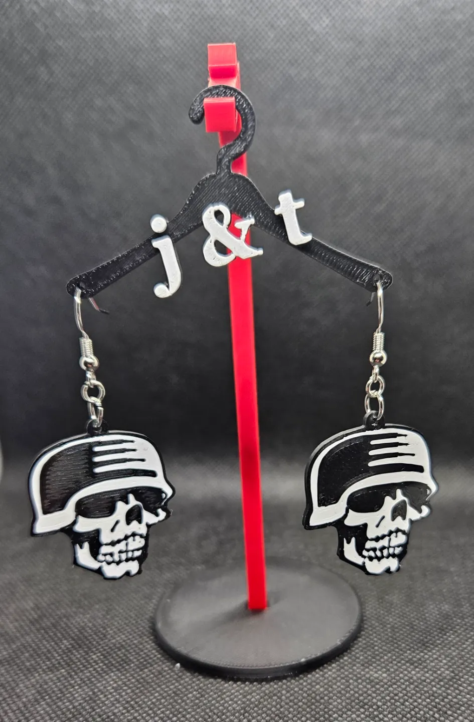 Skull with helmet earrings view 2