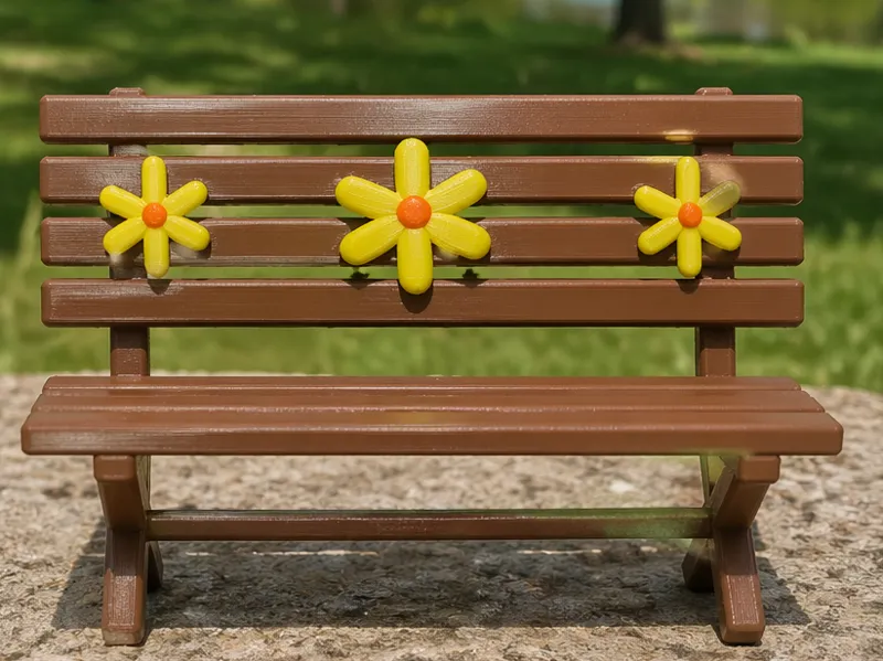 Miniature Park Bench with Daisies