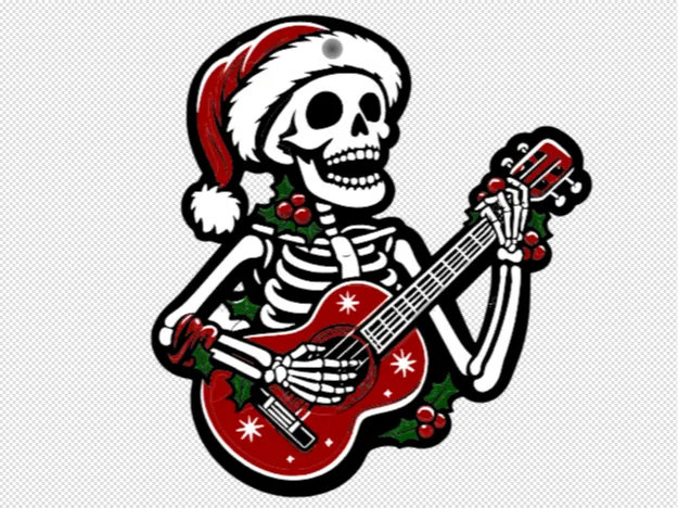 Christmas Skeleton Guitarist Ornament & Keychain