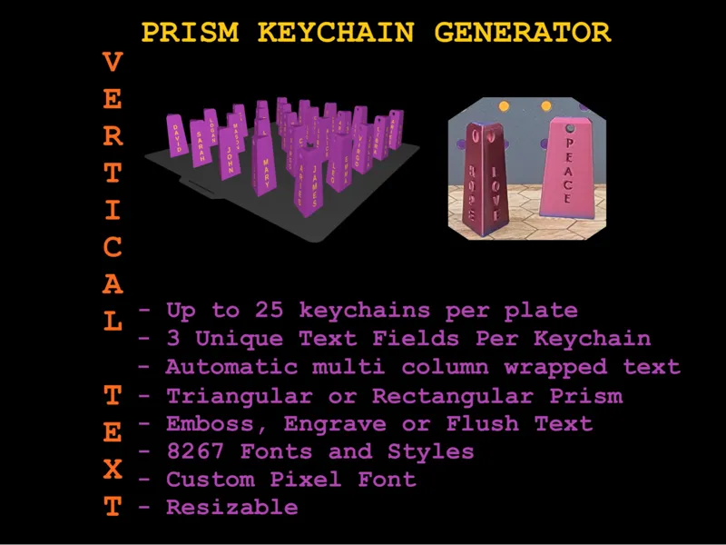 Prism Vertical Text Multi Keychain Generator