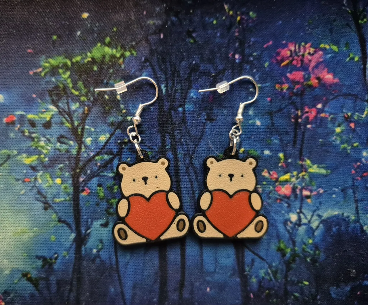Teddy Bear with Heart Earrings view 2