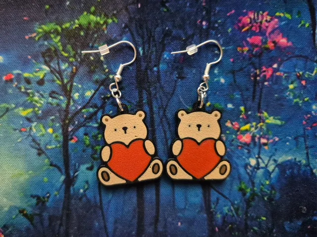 Teddy Bear with Heart Earrings