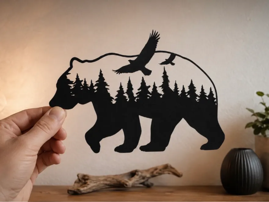 Cuadro decorativo en 3D: Bear Forest Wall Art. Referencia del modelo original.