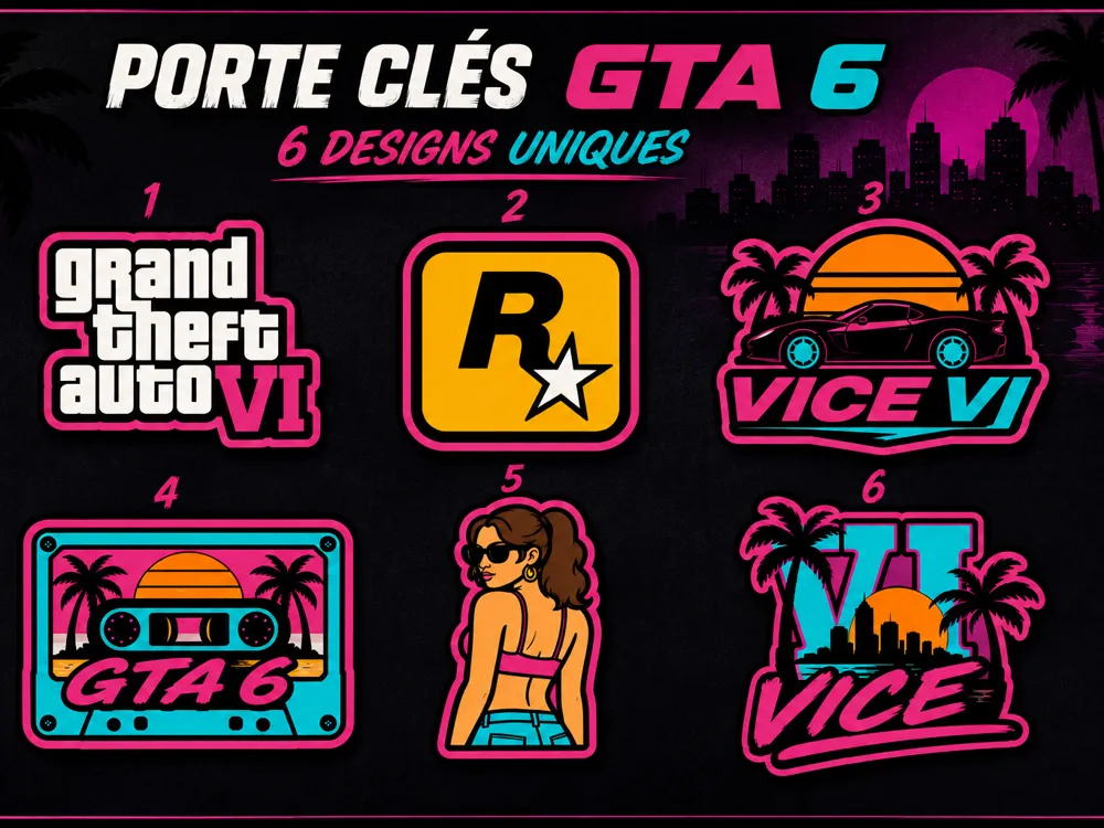 Llavero: Collection de Porte-Clés GTA 6 – 6 Designs. Referencia del modelo original.