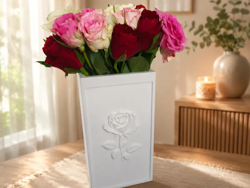 Rectangular Vase with Rose Relief