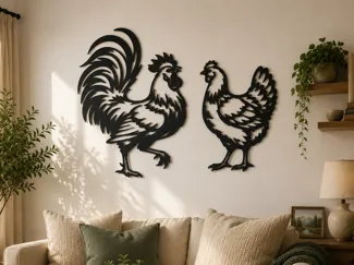Rooster and Hen 2D Wall Art