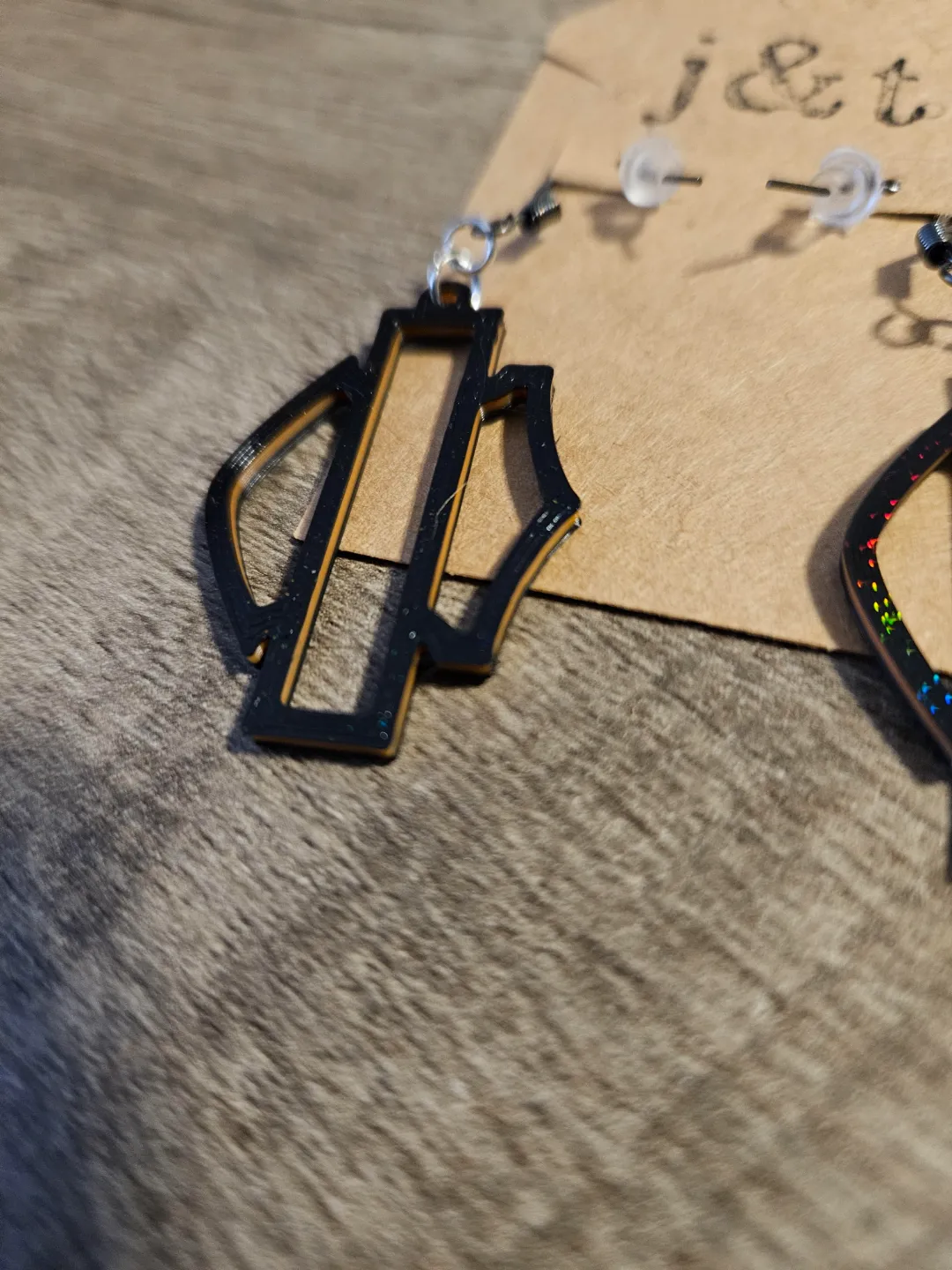 Bar and Shield earrings view 2