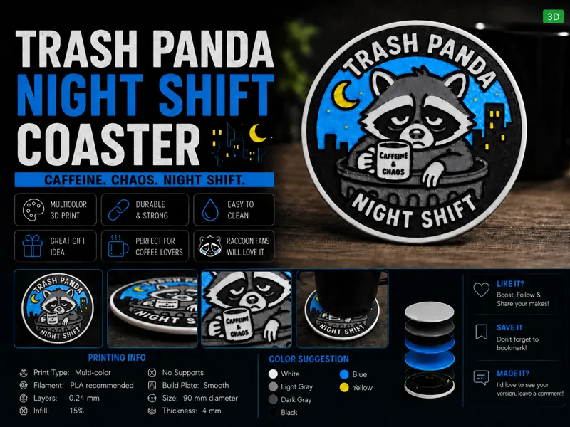 Trash Panda Night Shift Coaster